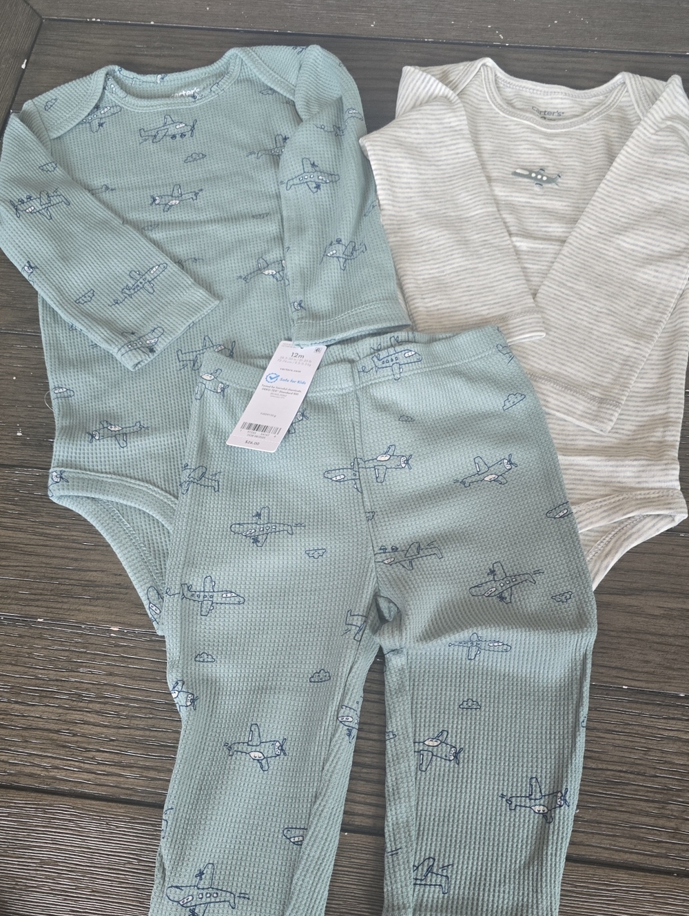 Carter's Seafoam and Cream Waffle Knit One-Pieces & Pants Set